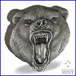 2023 Niue Fierce Nature Grizzly Bear 2 oz Silver Shaped Antiqued Coin