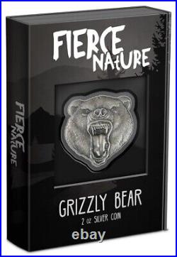 2023 Niue Fierce Nature Grizzly Bear 2 oz Silver Shaped Antiqued Coin