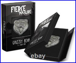 2023 Niue Fierce Nature Grizzly Bear 2 oz Silver Shaped Antiqued Coin