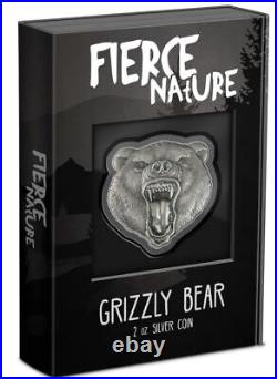 2023 Niue Fierce Nature Grizzly Bear 2oz. 999 Silver Antiqued Coin