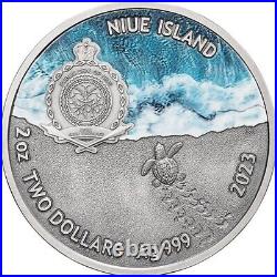 2023 Niue Loggerhead Sea Turtle Lifelong Journey 2 oz Antique Silver 500 made