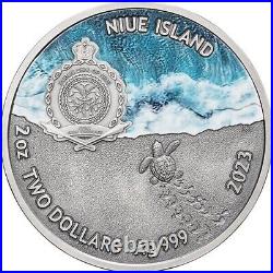 2023 Niue Loggerhead Sea Turtle Lifelong Journey 2 oz Antique Silver Coin