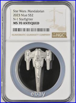 2023 Niue Mandalorian N-1 Starfighter 1oz Silver Coin NGC MS 70 Antiqued