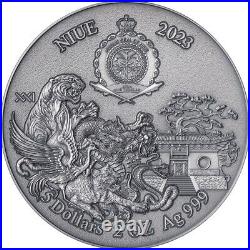 2023 Niue Martial Arts Styles Shaolin Kung Fu Leopard 2oz Silver Antiqued Coin