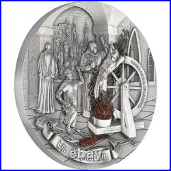 2023 Niue Mistakes of Mankind The Inquisition 2 oz Antiqued Silver Coin