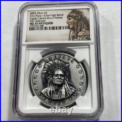 2023 Ogala Sioux Nation Silver One Papa High Relief NGC MS70 Antiqued Item 9311 2023 Ogala Sioux Nation Silver One Papa High Relief NGC MS70 Antiqued Item 9311