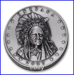 2023 Oglala Sioux $2 2-oz Silver ONCPAPA Antiqued Ultra High Relief BU