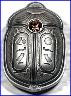 2023 Palau Scarab Cheops Shaped 1 oz Silver Antique $5 Coin High Relief Box&COA