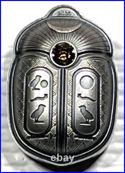 2023 Palau Scarab Cheops Shaped 1 oz Silver Antique $5 Coin High Relief Box&COA