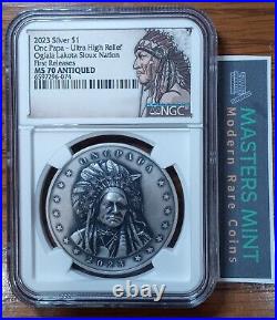 2023 Silver 1 oz ONC PAPA Oglala Lakota MS 70 Antiqued 1st Releases HIGH RELIEF