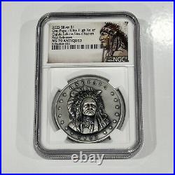 2023 Silver Onc Papa High Relief Oglala Lakota Sioux Nation NGC MS 70 Antiqued