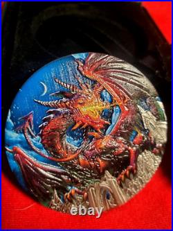 2023 Tuvalu Dragon Antiqued Colorized 5 oz Silver Coin 388 Mintage