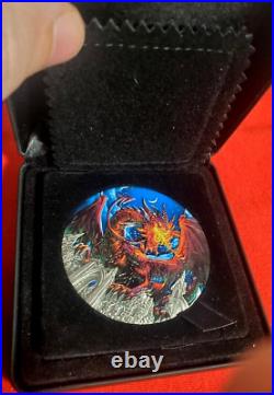 2023 Tuvalu Dragon Antiqued Colorized 5 oz Silver Coin 388 Mintage