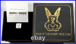 2023 Year of the Rabbit Rolling Dice 1 oz Antique Silver withSlight Scratches