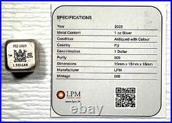 2023 Year of the Rabbit Rolling Dice 1 oz Antique Silver withSlight Scratches