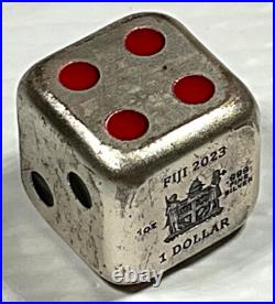 2023 Year of the Rabbit Rolling Dice 1 oz Antique Silver withSlight Scratches