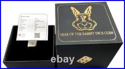 2023 Year of the Rabbit Rolling Dice 1 oz Antique Silver withSlight Scratches