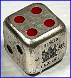 2023 Year of the Rabbit Rolling Dice 1 oz Antique Silver withSlight Scratches