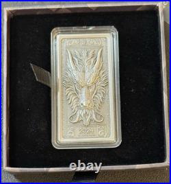 2024 1 Oz. 999 Silver Fiji Antiqued Dragon High Relief Bar 225/350 LOW-Mintage