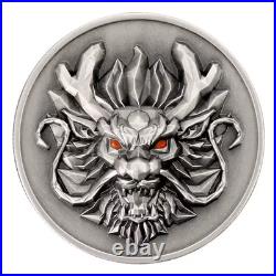 2024 1 oz Fiji Year of the Dragon. 999 3D Ultra High Relief Antique Silver Coin