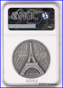 2024 $10 Cook Islands Eiffel Tower 2 oz Silver Antique NGC MS70 First Release