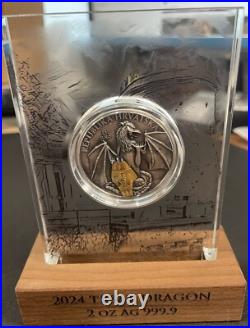 2024 2 Oz. 999 Silver Croatia Trsat Dragon Antiqued with Gold Gild Germania Coin