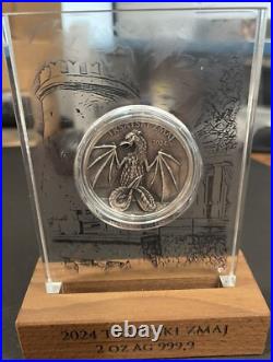 2024 2 Oz. 999 Silver Croatia Trsat Dragon Antiqued with Gold Gild Germania Coin
