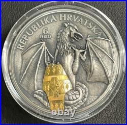 2024 2 Oz. 999 Silver Croatia Trsat Dragon Antiqued with Gold Gild Germania Coin