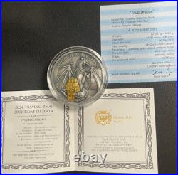 2024 2 Oz. 999 Silver Croatia Trsat Dragon Antiqued with Gold Gild Germania Coin