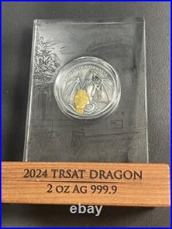 2024 2 Oz. 999 Silver Croatia Trsat Dragon Antiqued with Gold Gild Germania Coin