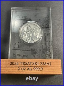 2024 2 Oz. 999 Silver Croatia Trsat Dragon Antiqued with Gold Gild Germania Coin