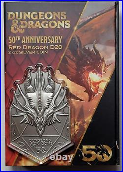 2024 2 oz Silver Coin Dungeons & Dragons 50th Anniversary Red Dragon D20 box/coa