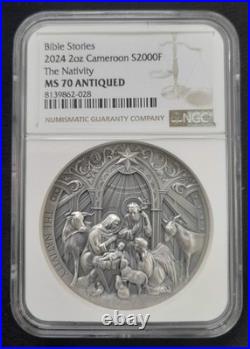 2024 2oz Cameroon The Nativity MS70 Antiqued