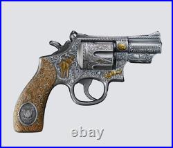 2024 5 oz Antique Colorized Cameroon Revolver Gun 5 Silver Coin with Box & CoA