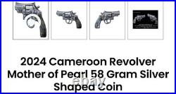 2024 58g 999 Silver Cameroon Mother of Pearl Revolver Shaped Coin Only 111 Made