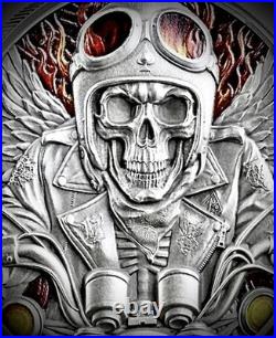 2024 BIKER 1 oz SILVER HI-RELIEF Antiqued Coin Republic Ghana Biker Memento