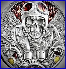 2024 BIKER 1 oz SILVER HI-RELIEF Antiqued Coin Republic Ghana Biker Memento