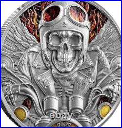 2024 BIKER 1 oz SILVER HI-RELIEF Antiqued Coin Republic Ghana Biker Memento