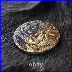 2024 Cameroon 2 oz Antiqued Silver & Gold Gilded Coin Beauty & The Beast HR