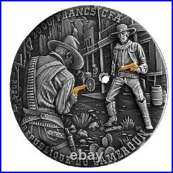 2024 Cameroon 2 oz Silver Wild West Cowboy Duel High Relief with Gold Gilding
