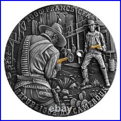 2024 Cameroon 2 oz Silver Wild West Cowboy Duel High Relief with Gold Gilding
