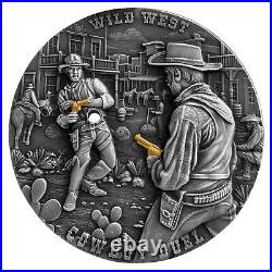 2024 Cameroon 2 oz Silver Wild West Cowboy Duel High Relief with Gold Gilding