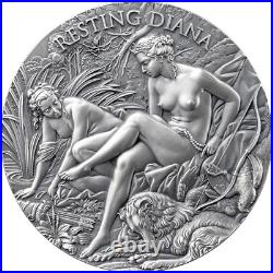 2024 Cameroon Celestial Beauty Resting Diana 2 oz Silver Antiqued High Relief