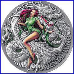 2024 Cameroon Dragonology Oriental Lung 2 oz Silver Antiqued High Relief Coin