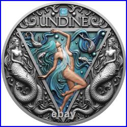 2024 Cameroon Four Elementals Undine 2 oz Silver Antiqued Colorized Coin