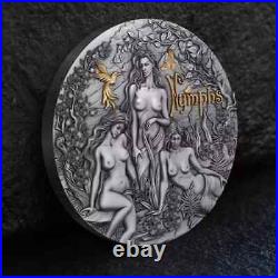 2024 Cameroon Nymphs 2 oz Silver Antiqued High Relief Gilded Coin Low Mintage