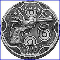 2024 Cameroon Peacemaker UHR Antiqued 1 oz. 999 Silver Coin Colt Gun