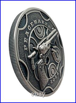 2024 Cameroon Peacemaker UHR Antiqued 1 oz. 999 Silver Coin Colt Gun