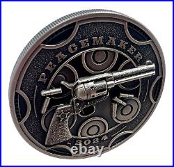 2024 Cameroon Peacemaker UHR Antiqued 1 oz. 999 Silver Coin Colt Gun