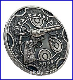 2024 Cameroon Peacemaker UHR Antiqued 1 oz. 999 Silver Coin Colt Gun